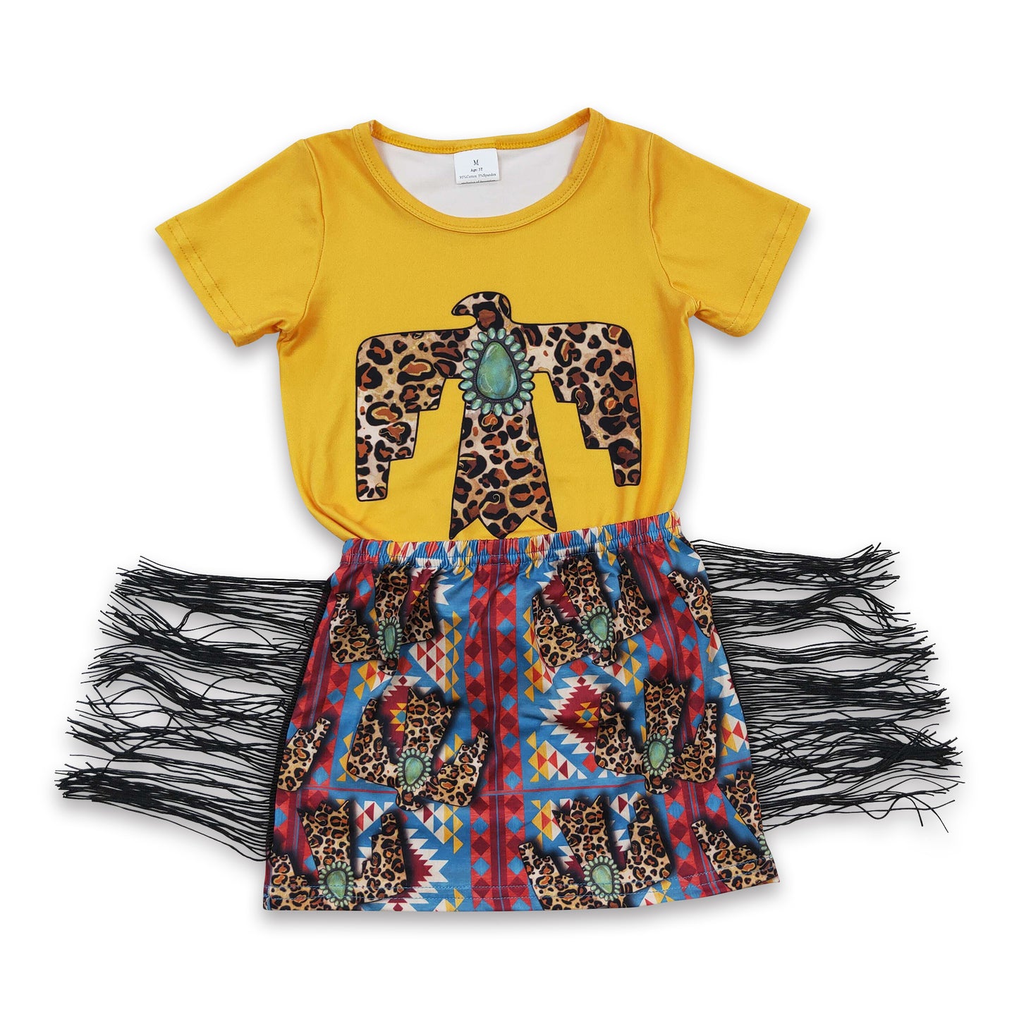 7.05 GSD0287 Baby Girls Summer Outfits Baby Girls Western Birds Tassel Skirts Clothes Sets