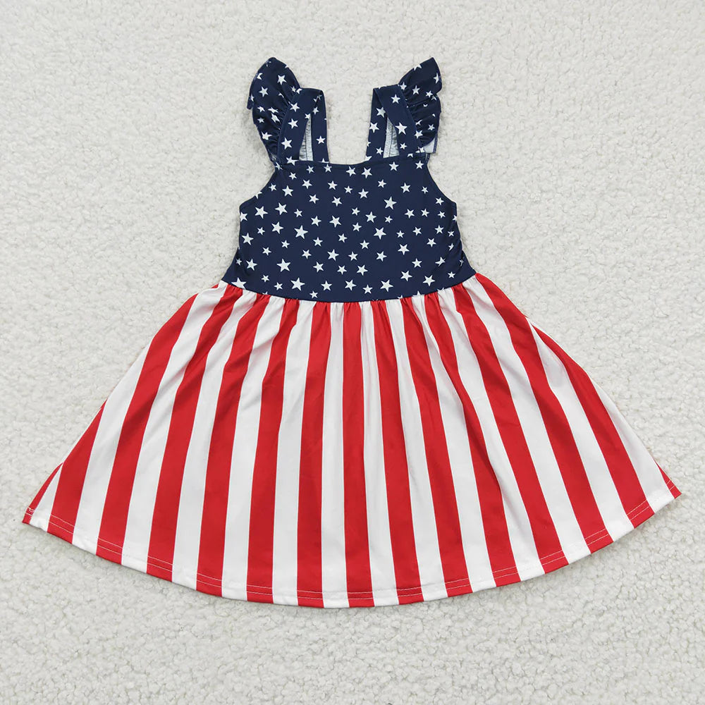 11.12 RST Sibling Baby Girls Stars 4th Of July Knee Length Dresses