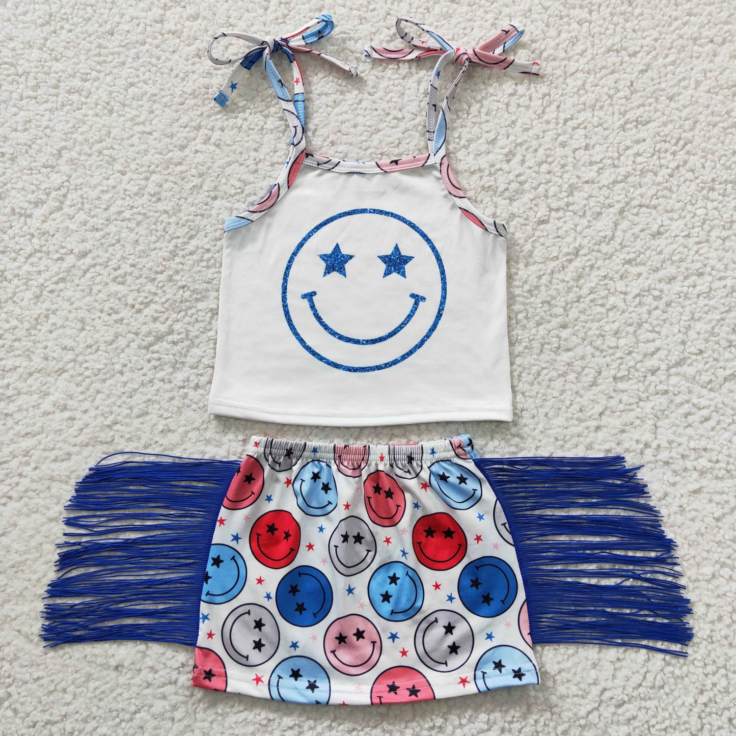 GSD0325 Sales New RTS No Moq Promotion Sleeveless top tassels skirt baby girls clothes