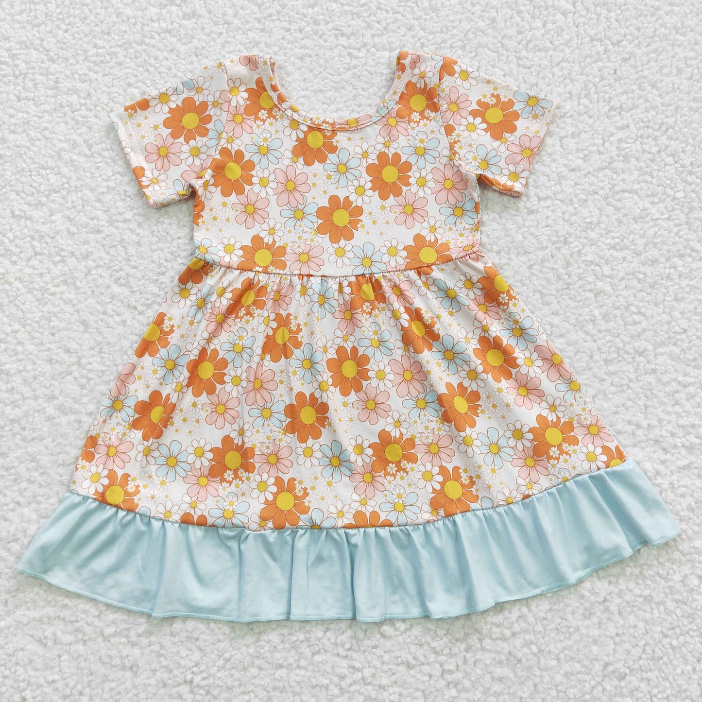3.7 GSD0331 RTS No Moq Promotion Baby Girls Summer Flowers Ruffle Knee Length Dresses