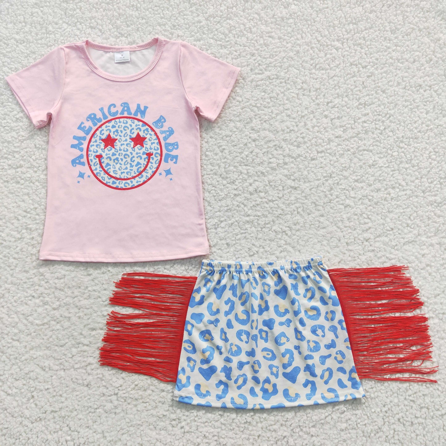GSD0339 Sales New RTS No Moq Promotion American babe leoopard tassels skirt girls 4th of july clothes