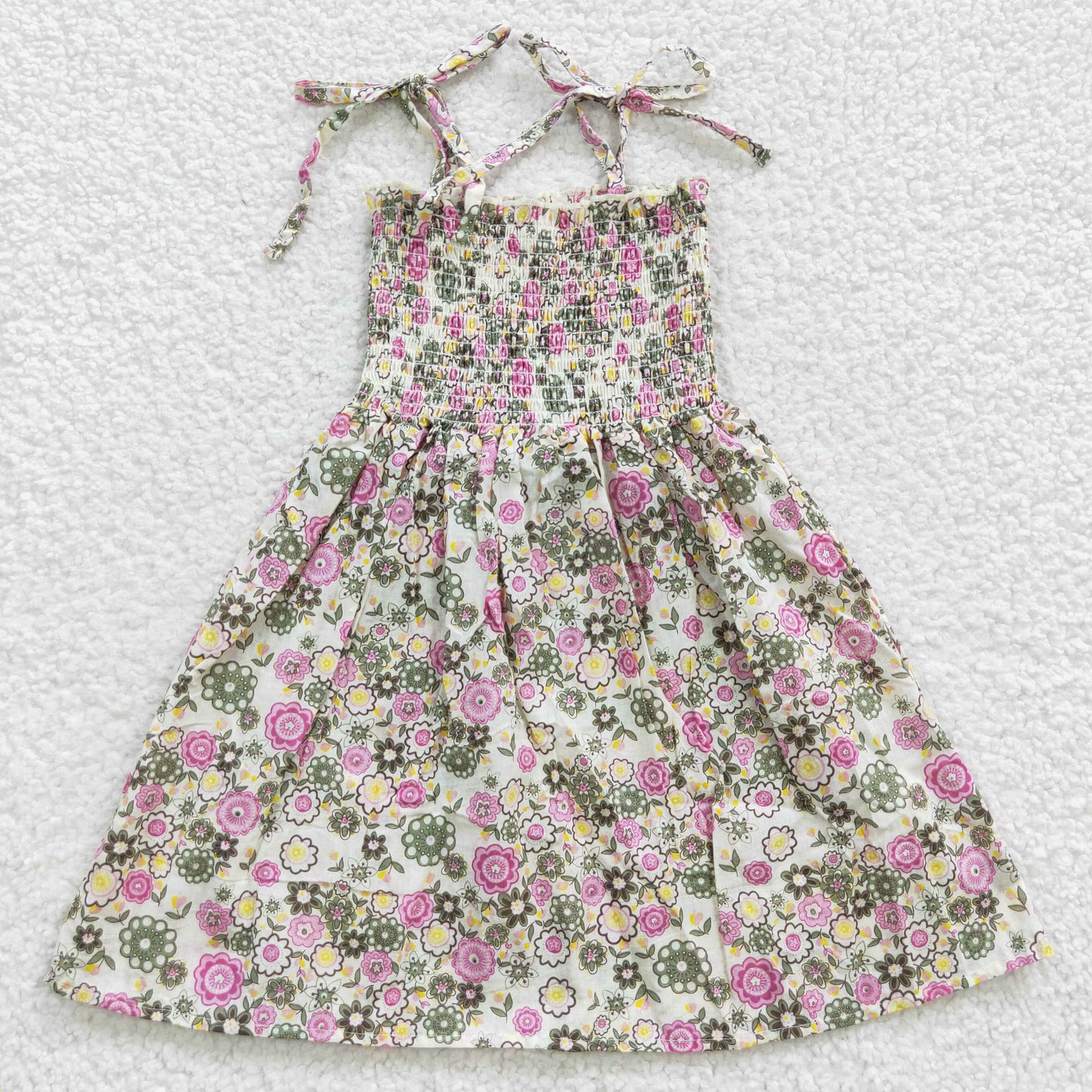 1.24 GSD0371 RTS No Moq Promotion Baby Girls Summer Dress Baby Girls Small Flowers Elastic Knee Length Dresses