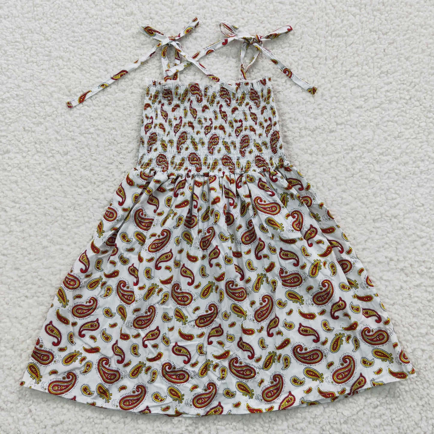 3.14 GSD0373 RTS No Moq Promotion Baby Girls Summer Strap Paisley Elastic Knee Length Dresses