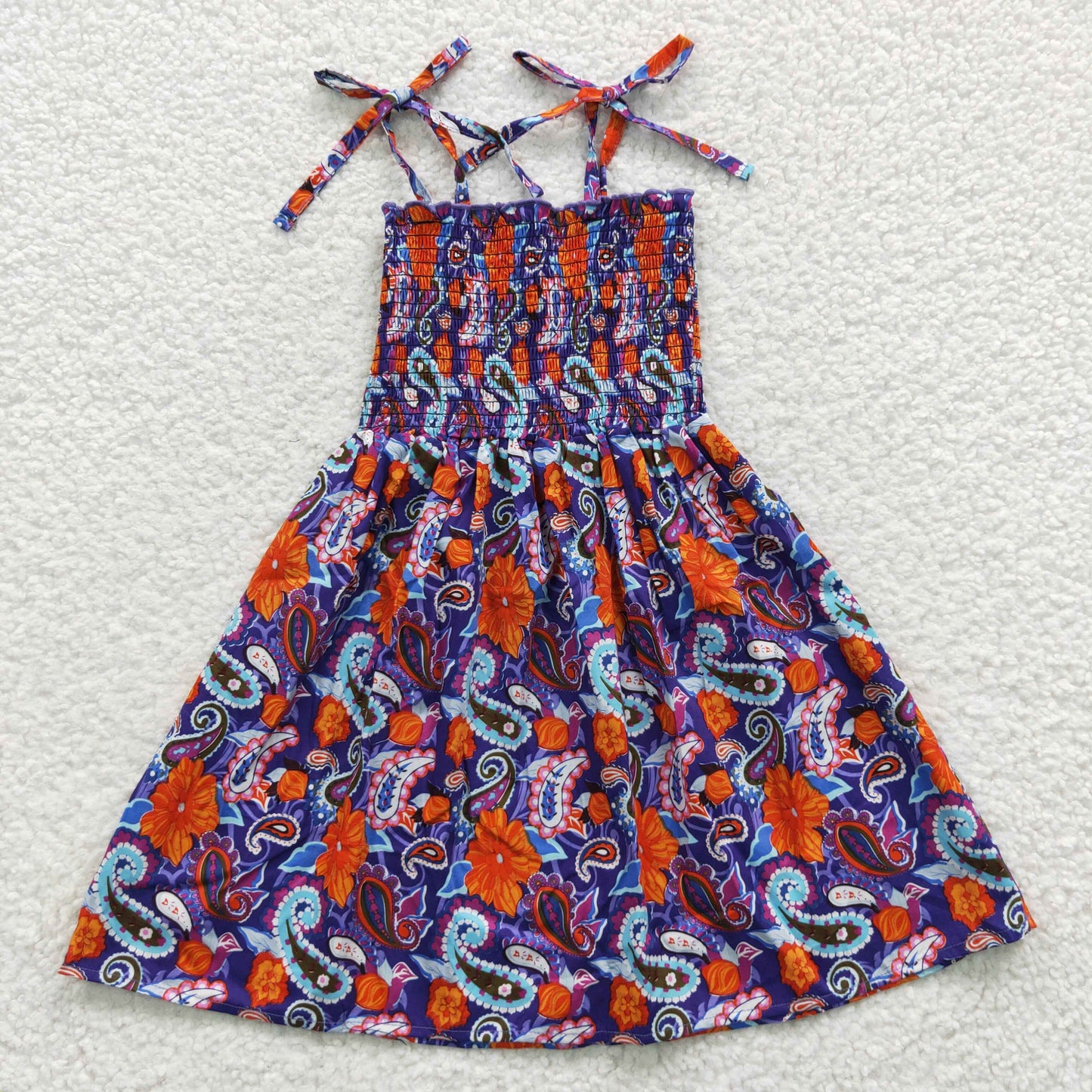 GSD0405 Sales New RTS No Moq Promotion Baby Girls Purple Elastic Knee Length Dresses