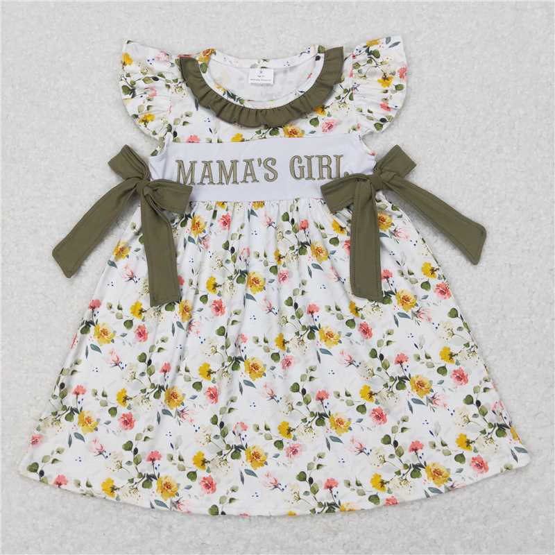 6.16 RTS NO MOQ Mama's girl olive floral bow baby girls romper dress