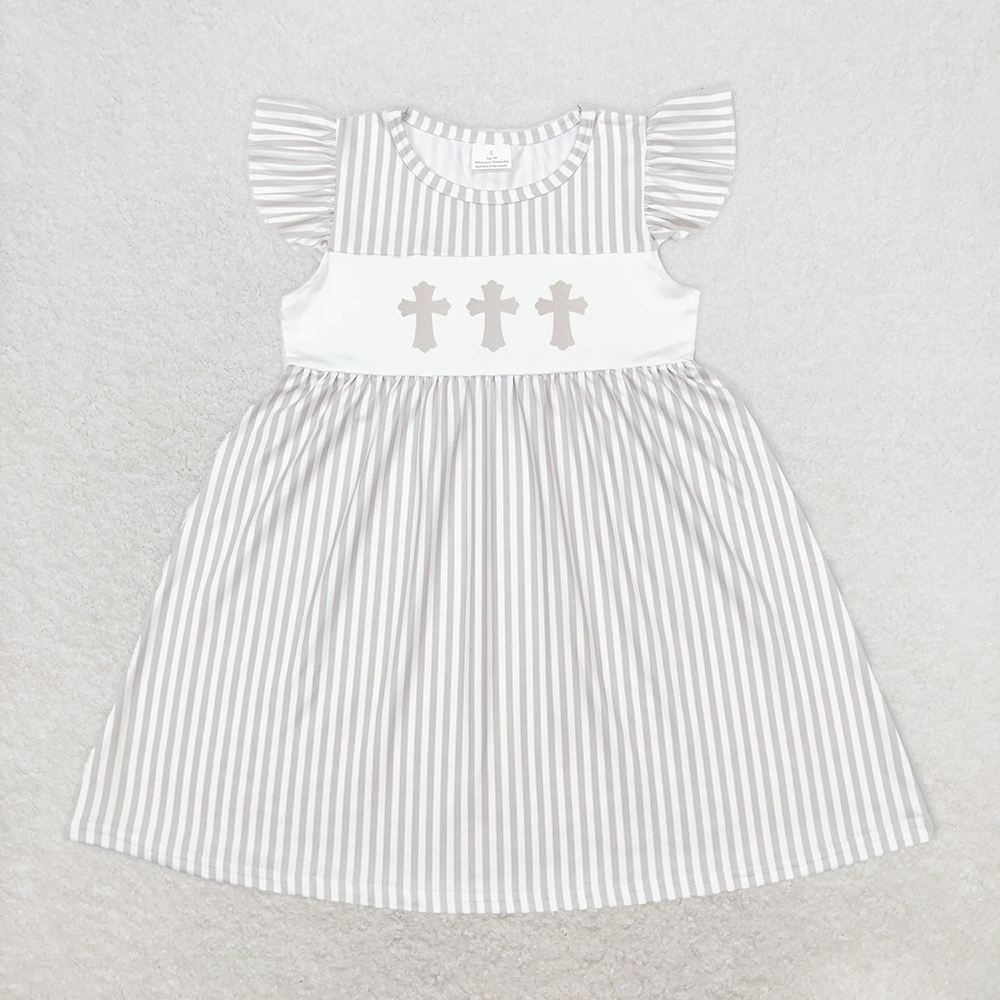 6.16 RTS NO MOQ White cross top khaki stripe bummies baby boy easter set rompers dress