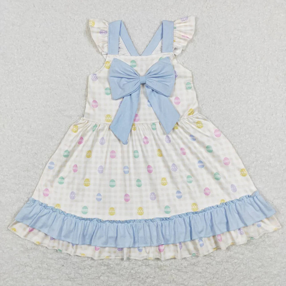 2.10 RTS Sibling Baby Girls Summer Bow Easter Eggs Rompers Dresses Outfits Suits