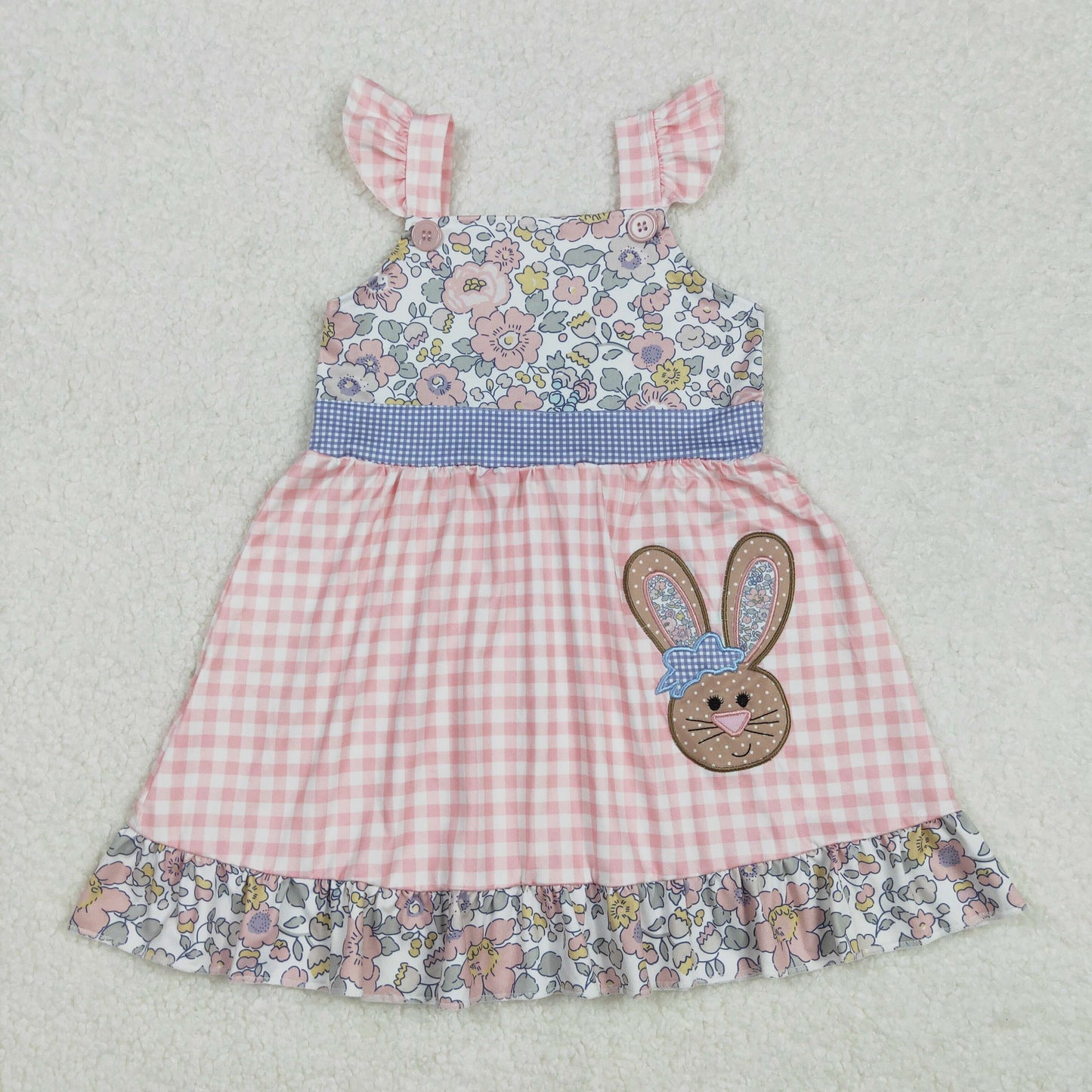 GSD0593Hop to Easter in These Adorable Pink Plaid Floral Bunny Dresses for Kids Girls