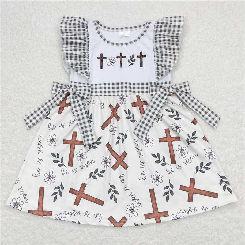 4.12 GSD0680 RTS NO MOQ Flutter sleeves cross floral girls easter dresses