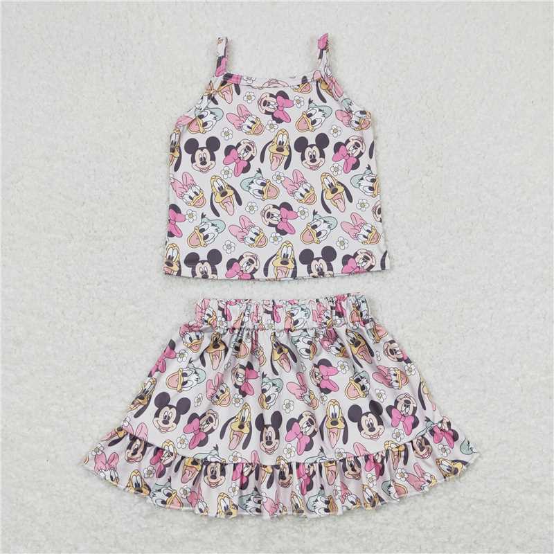 GSD0872 RTS NO MOQ Duck mouse top ruffle skirt girls summer outfits
