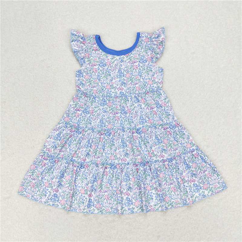 Flutter sleeves floral patchwork girls summer dresses