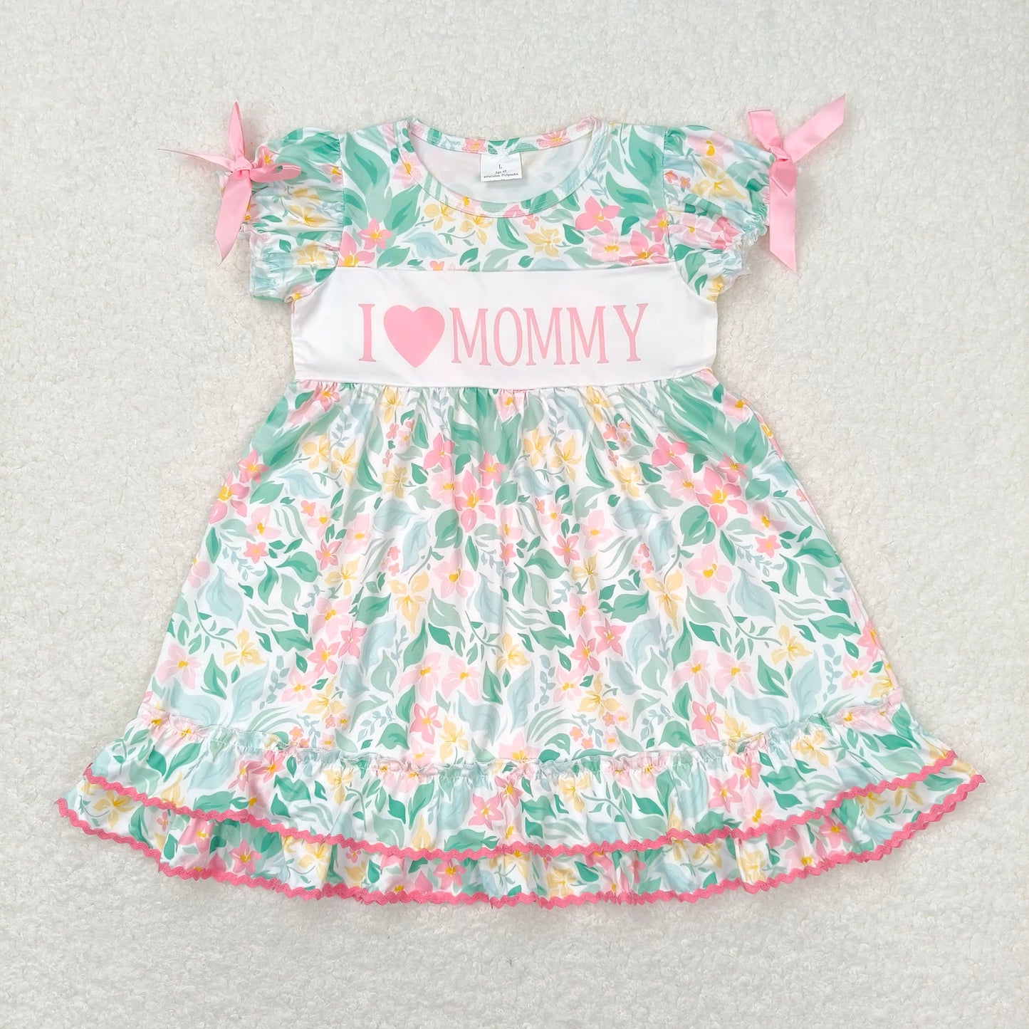 7.22 RTS NO MOQShort sleeves floral I love MOMMY mother's day girls romper dress