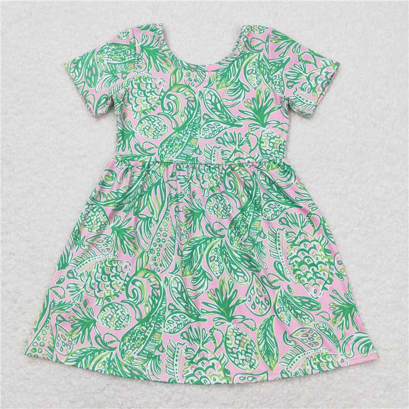 8.11 RTS NO MOQ Baby Girls Summer Dress Sibling Baby Girls Sea Flowers Short Sleeve Knee Length Dresses