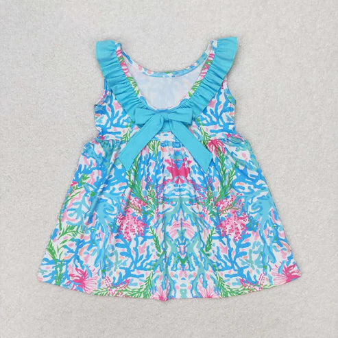 10.31 RST Sibling Baby Girls Sleeveless Flowers Back Bows Ruffle Collar Knee Length Dresses