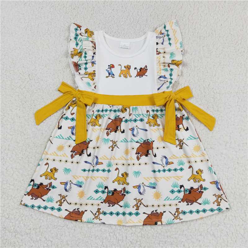 11.16 RTS NO MOQ (In stock)GSD1270 Baby Girls Lions Bows Knee Length Dresses