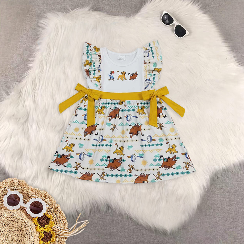 8.02 RTS Sibling Sleeveless lion tunic ruffle shorts girls clothing set dress