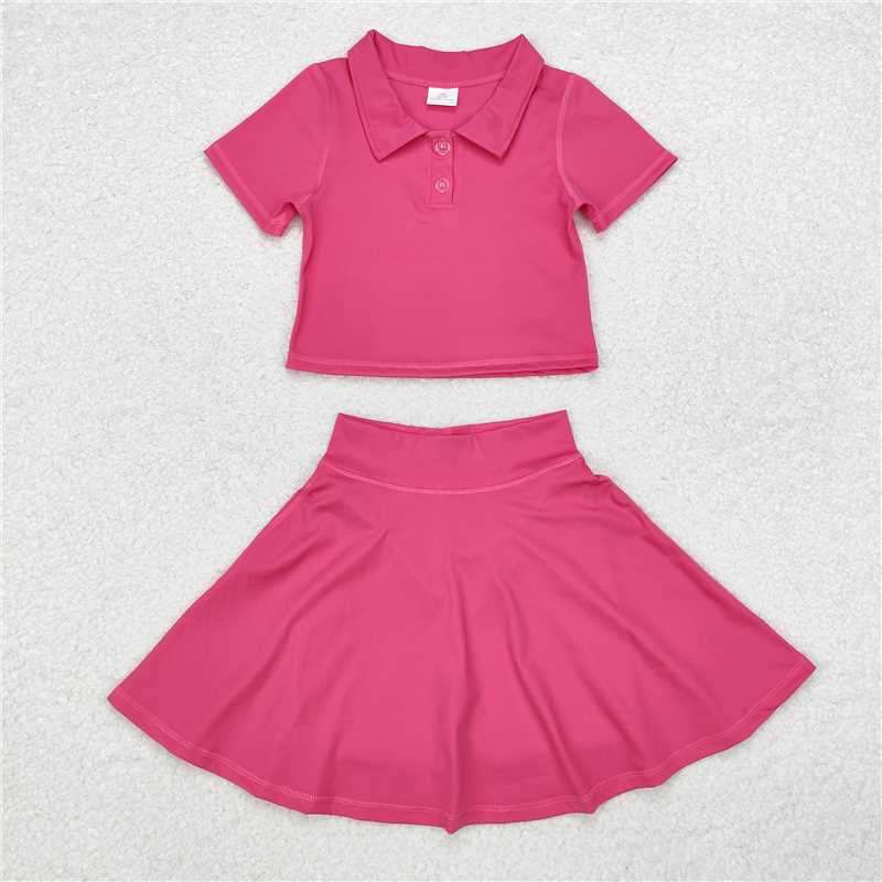 6.09 RTS NO MOQ Baby Girls Summer Yoga Outfits Blue polo shirt skirt girls active wear set