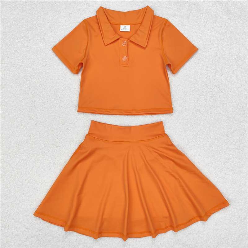 6.09 RTS NO MOQ Baby Girls Summer Yoga Outfits Blue polo shirt skirt girls active wear set