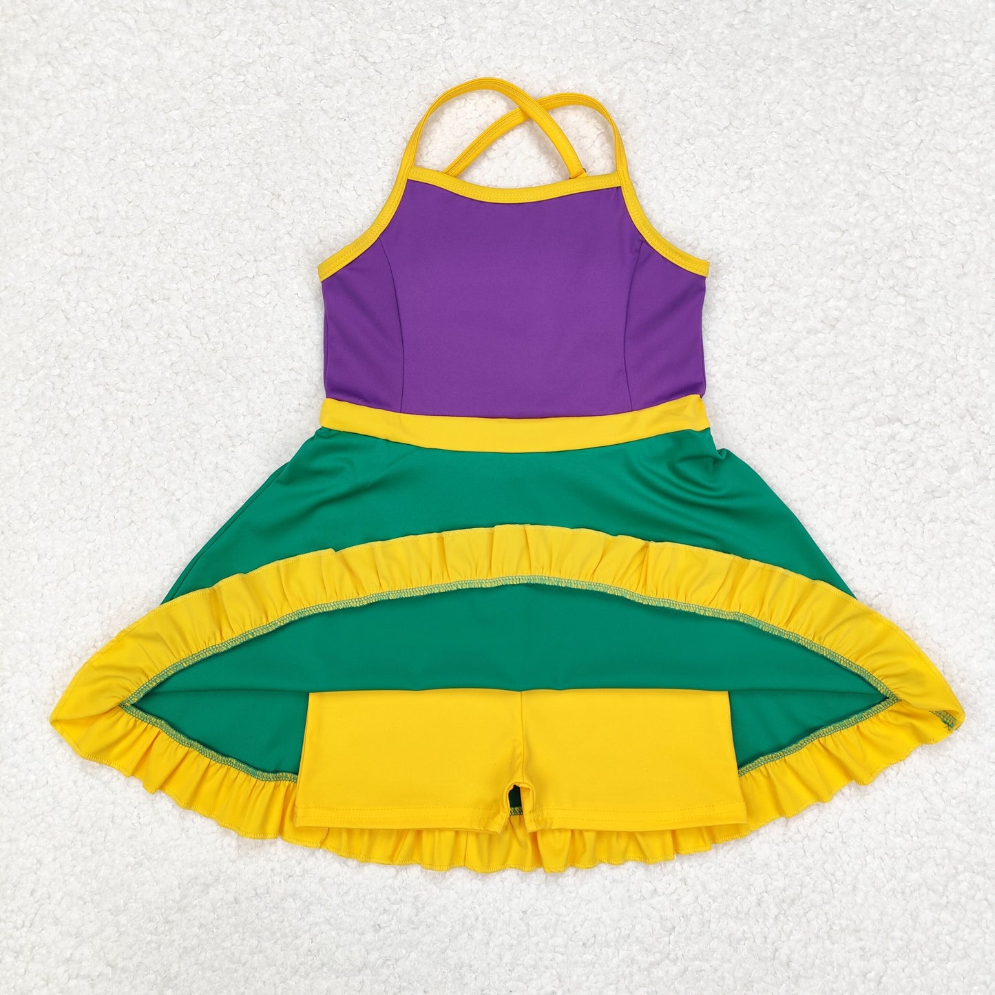 RTS Yellow purple green straps girls mardi gras athletic dress