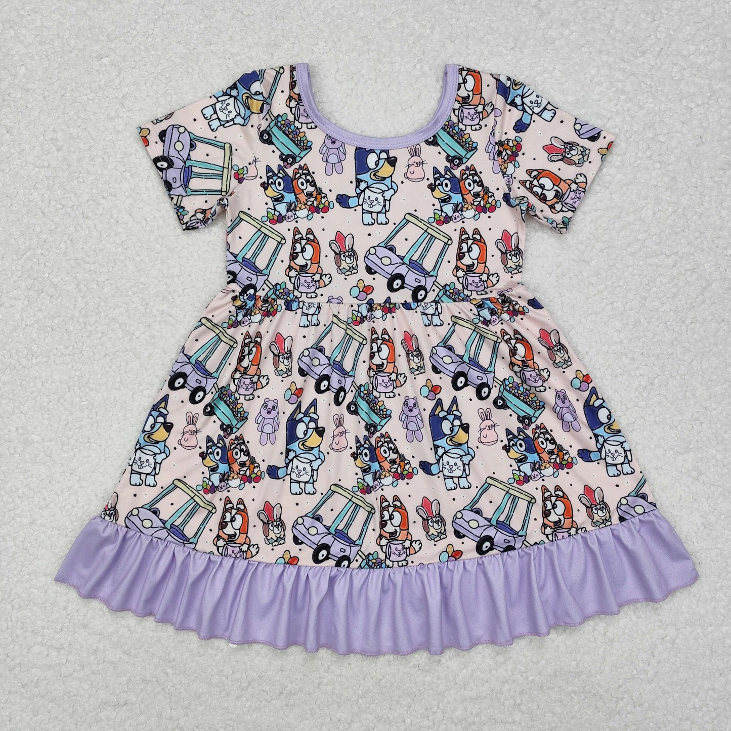 GSD1491 Lavender ruffle dog bunny eggs girls Easter dresses
