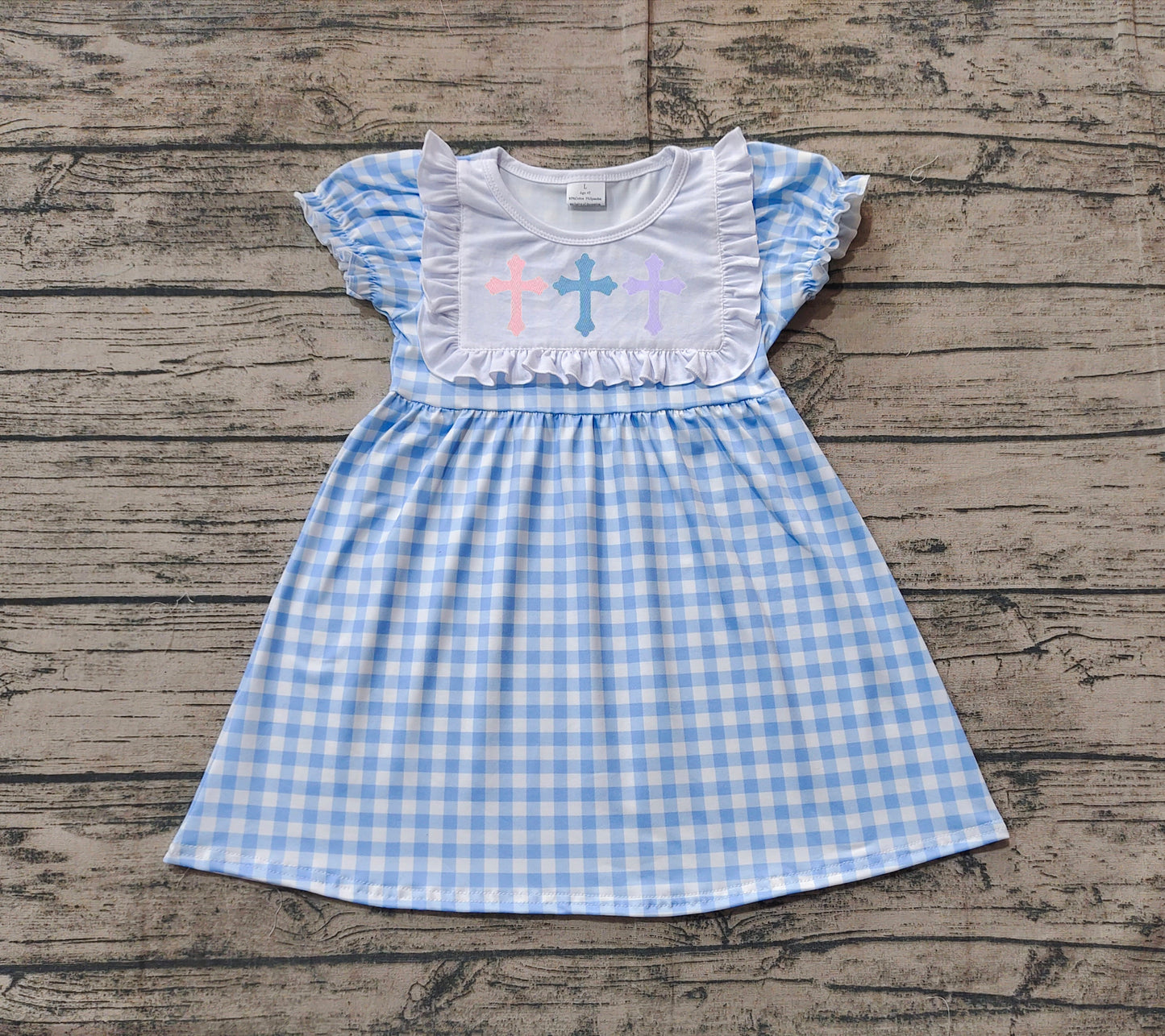 GSD1522Light blue plaid cross baby girls Easter dresses