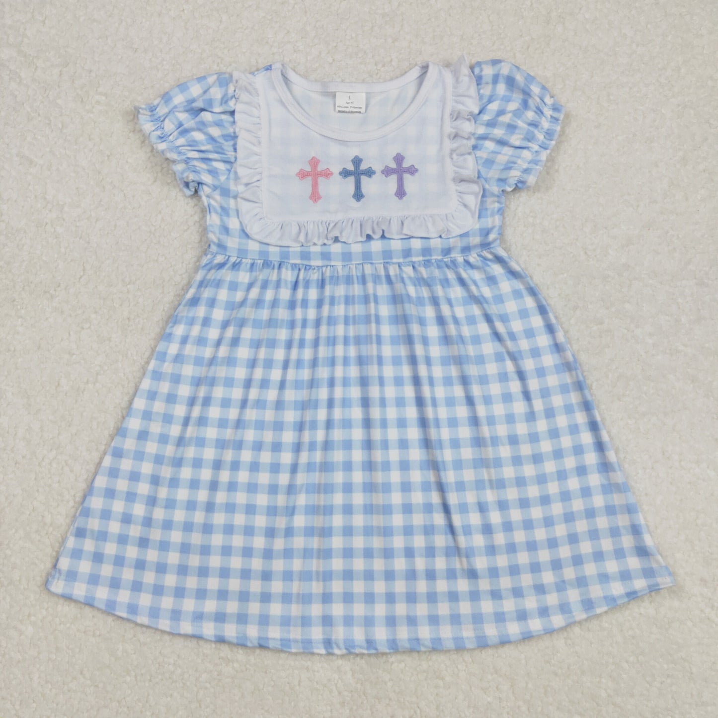 GSD1522Light Blue Plaid Cross Baby Girls Easter Dresses Spring Frock for Kids Birthday Party Outfit Toddler Girls Dress
