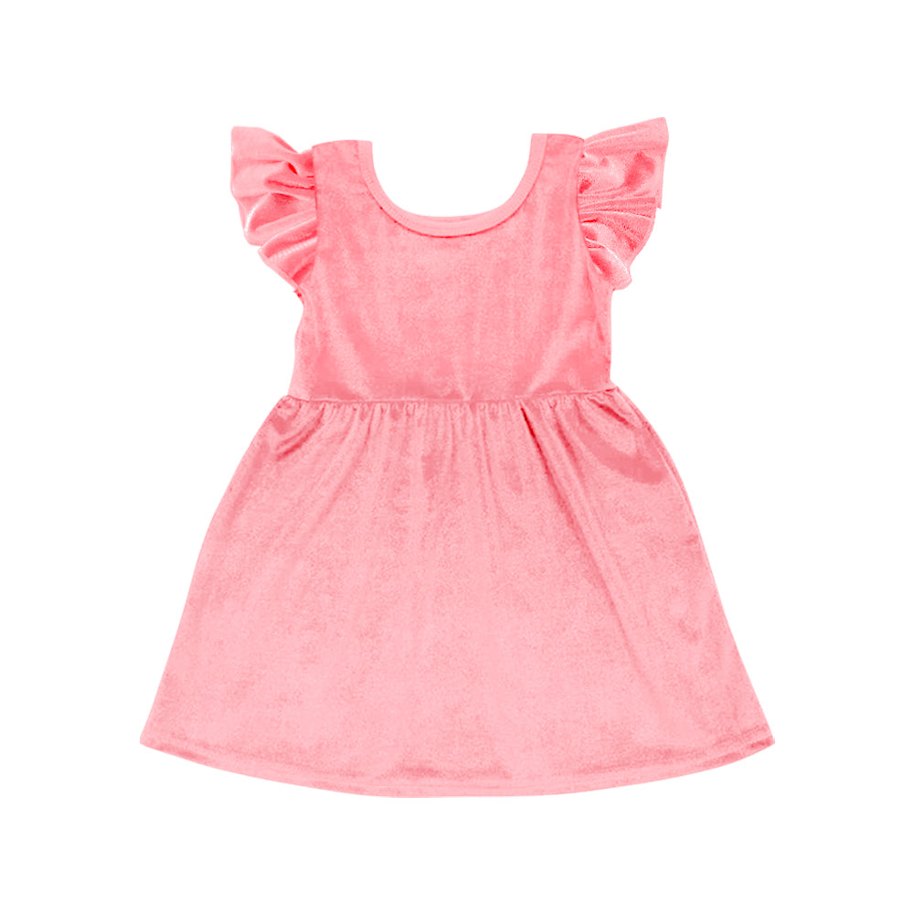 GSD1542 Baby Girls Pink Velvet Knee Length Dresses preorder