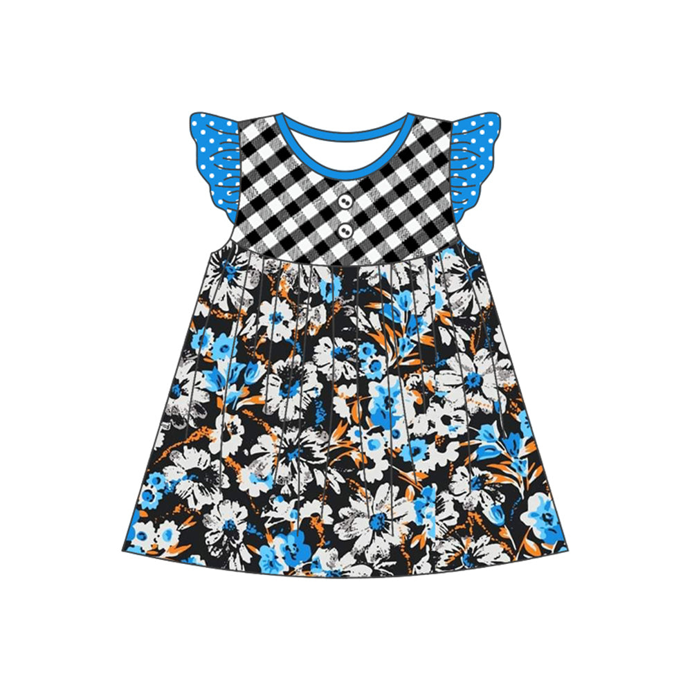GSD1544 Baby Girls Black Checkered Flowers Knee Length Dresses Preorder