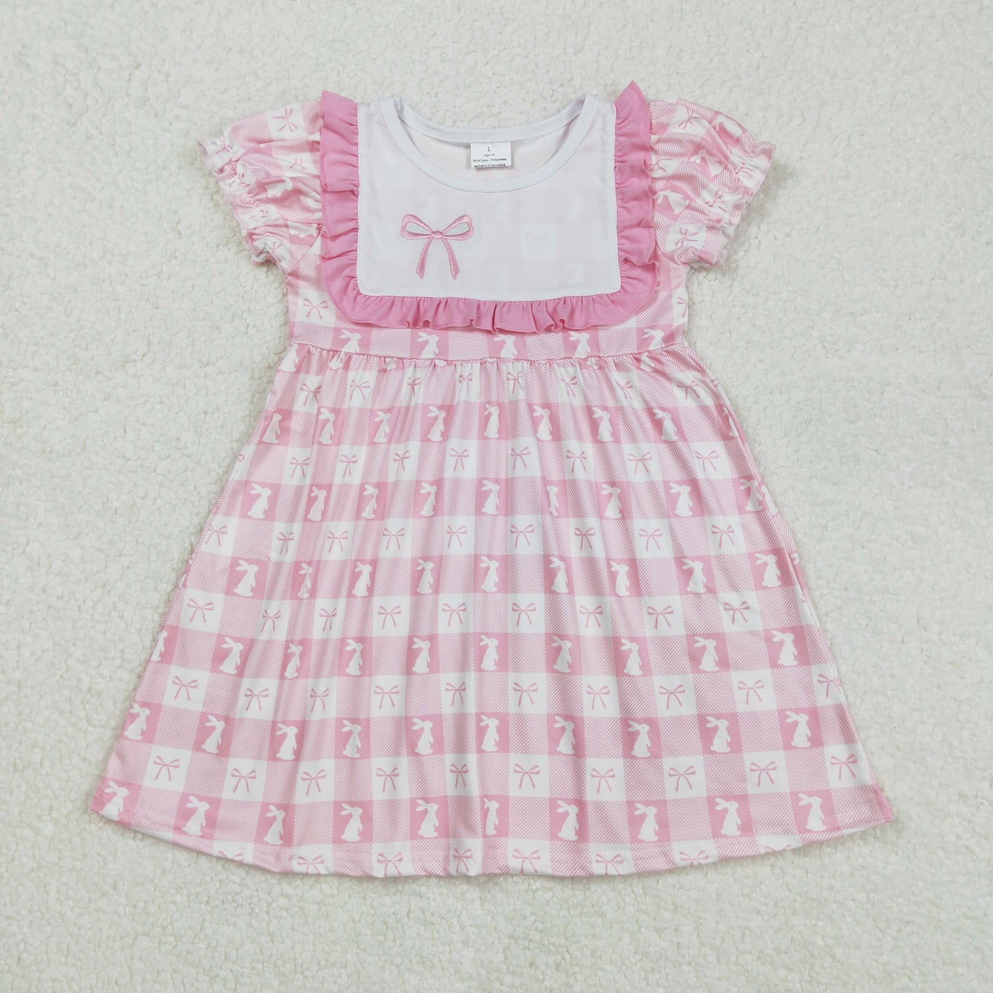 GSD1578Baby Girls Pink Bow Bunny Easter Dress Short Sleeves Cute Infant Girl's Outfit for Spring Celebration