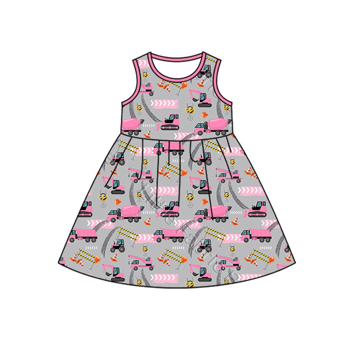 GSD1580 Baby Girls Pink Construction Sleeveless Knee Length Dresses