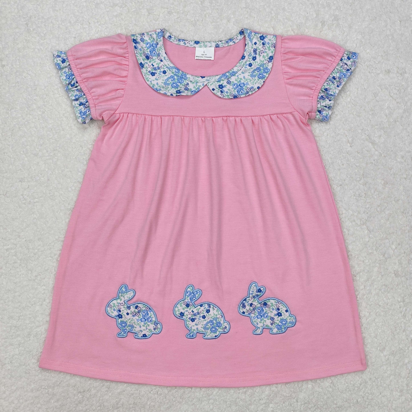 GSD1615Baby Girls Pink Rabbits Easter Knee Length Dresses