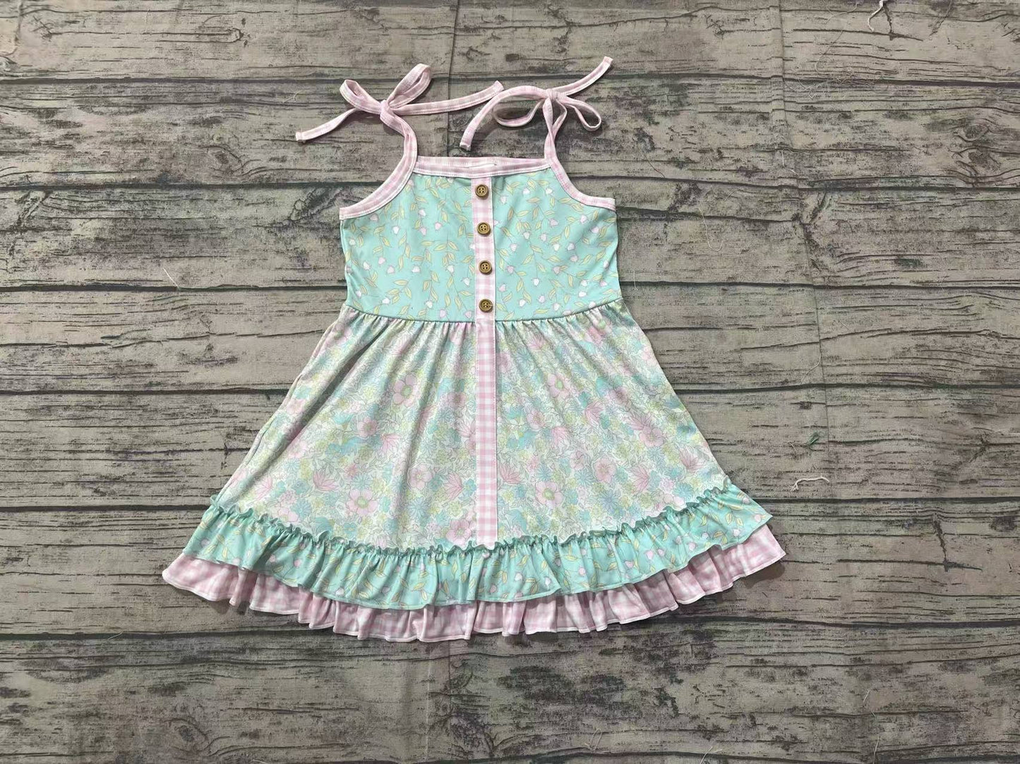 GSD1748Straps mint floral ruffle baby girls summer dresses