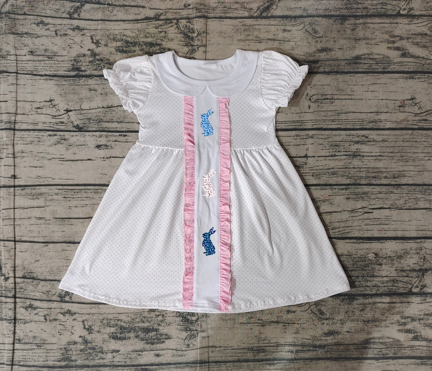 GSD1771Baby Girls' Short Sleeve Polka Dots Bunny Easter Dress Cute Spring/Summer Outfit for Little Ones