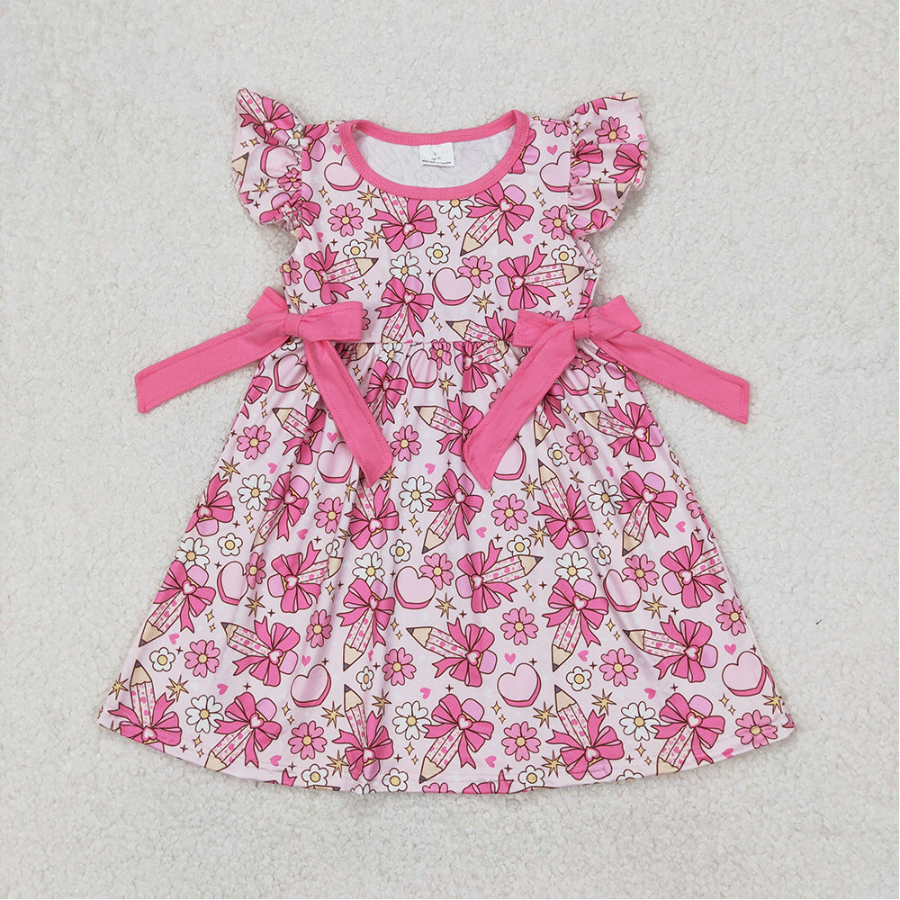 5.19 GSD1820 RTS NO MOQ Flutter sleeves floral pencil bow girls back to school dress