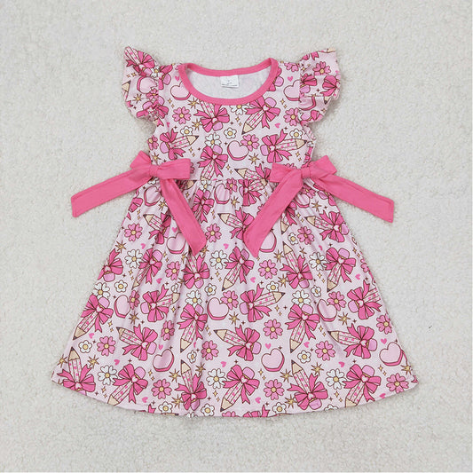 5.19 GSD1820 RTS NO MOQ Flutter sleeves floral pencil bow girls back to school dress