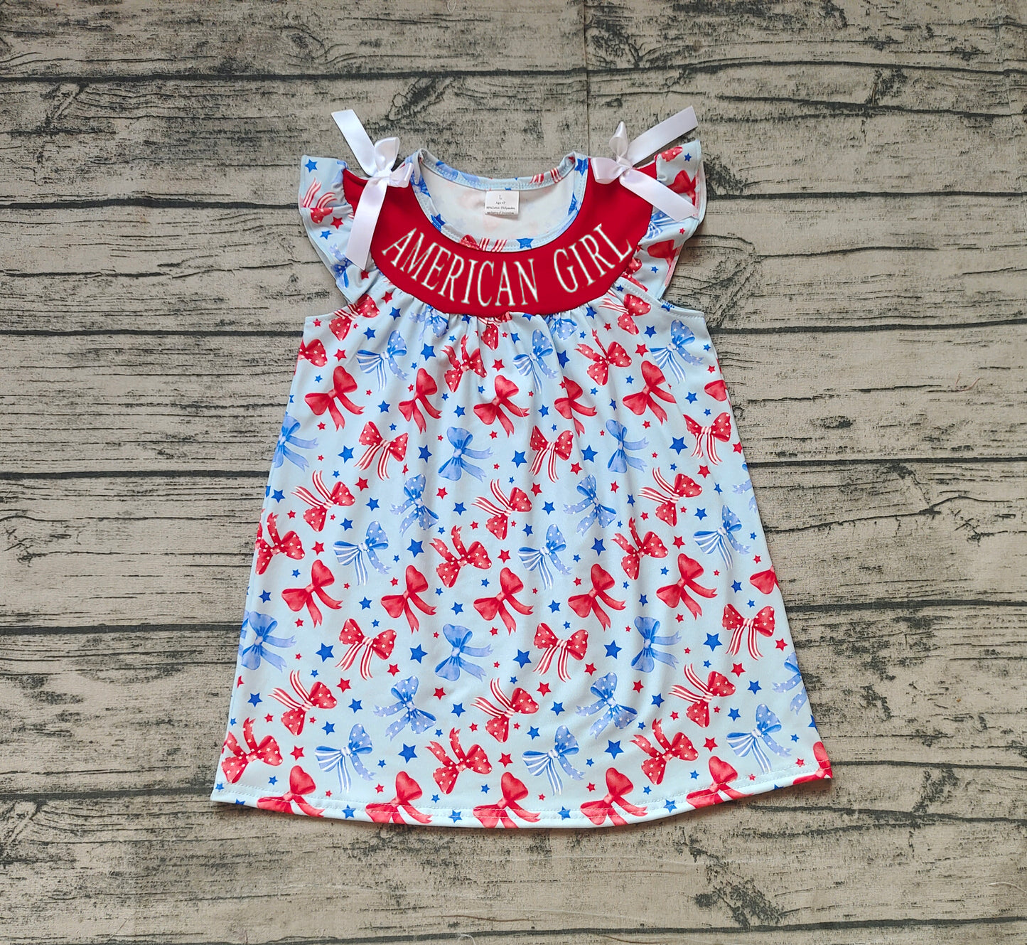GSD1827America girl blue red bows baby girls 4th of july dresses