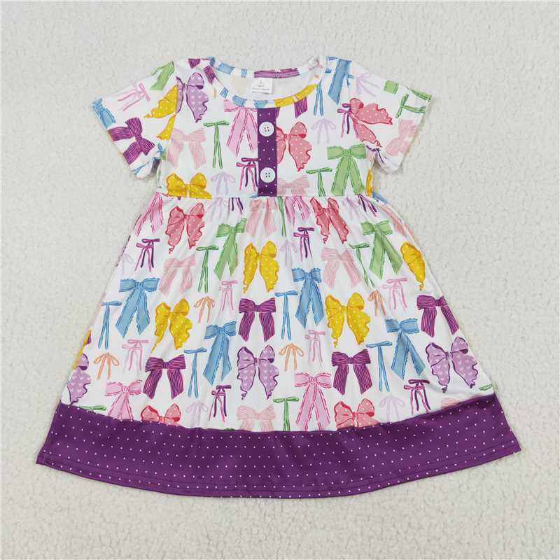7.14 RTS NO MOQ Sleeveless plaid bow tunic shorts girls clothing dress set