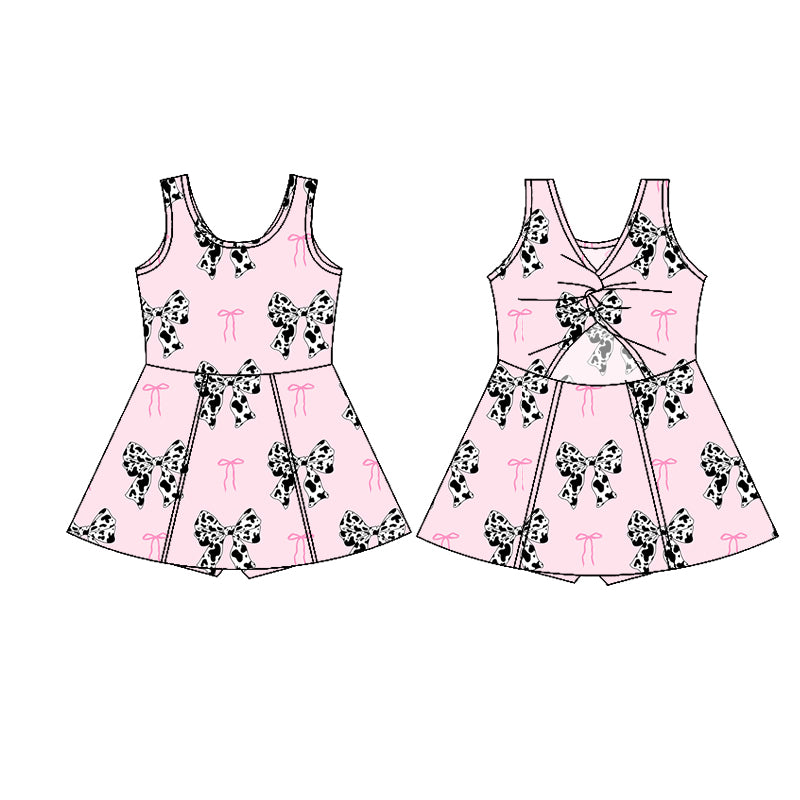 Pink ruffle short sleeves cow print bow baby girls pajamas
