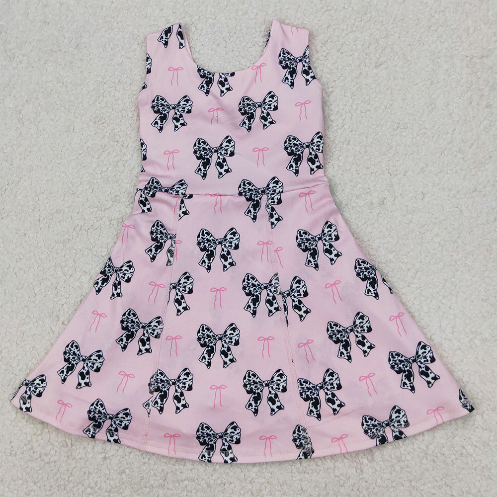 4.09 GSD1853 RTS NO MOQ Baby Girls Summer Dress Sleeveless pink cow print bow baby girls athletic dresses
