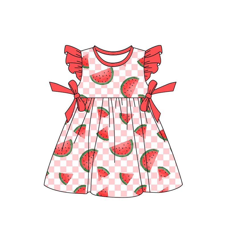 Flutter sleeves watermelon plaid tunic shorts girls summer set