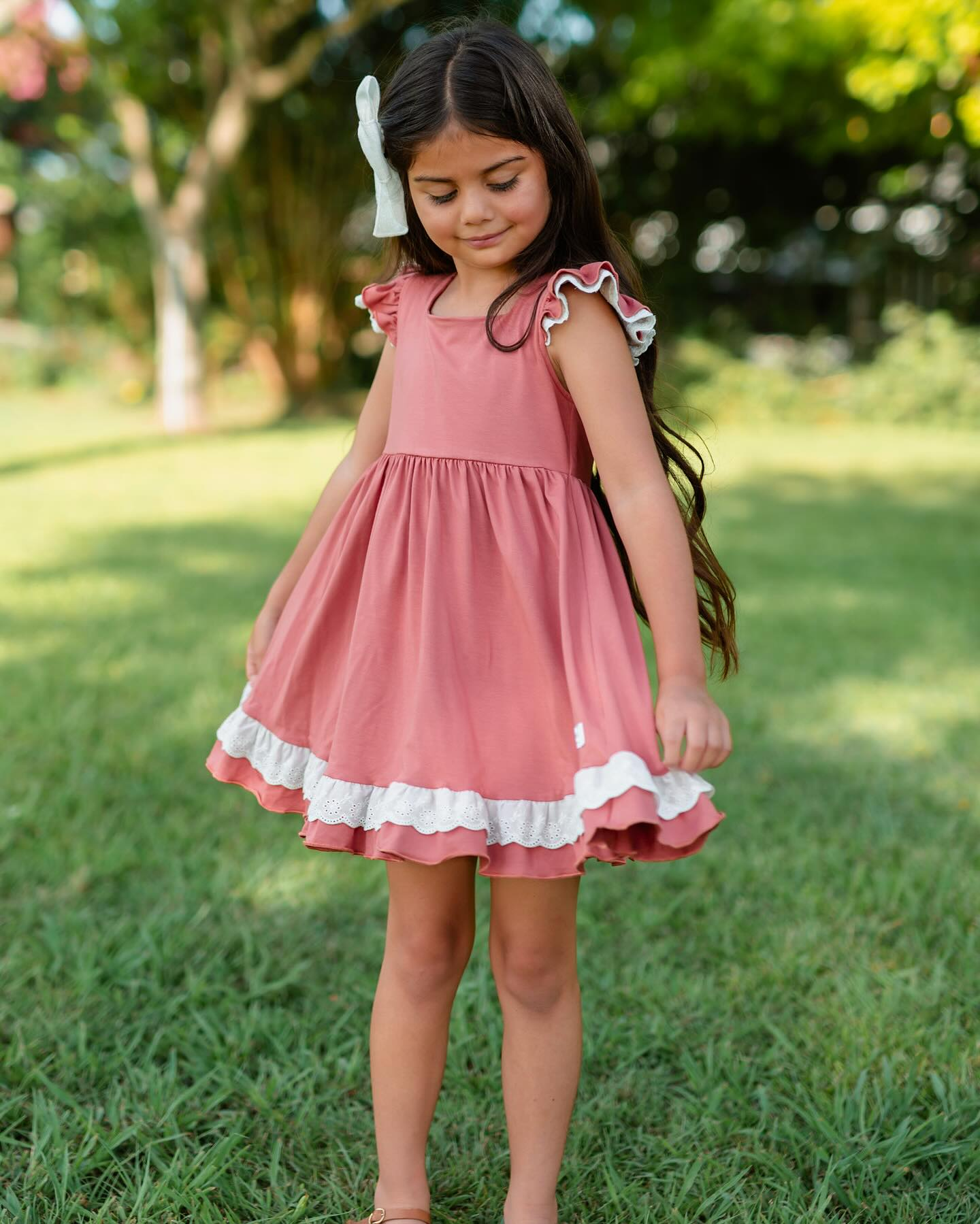 GSD1862Flutter sleeves peach ruffle baby girls cotton dress