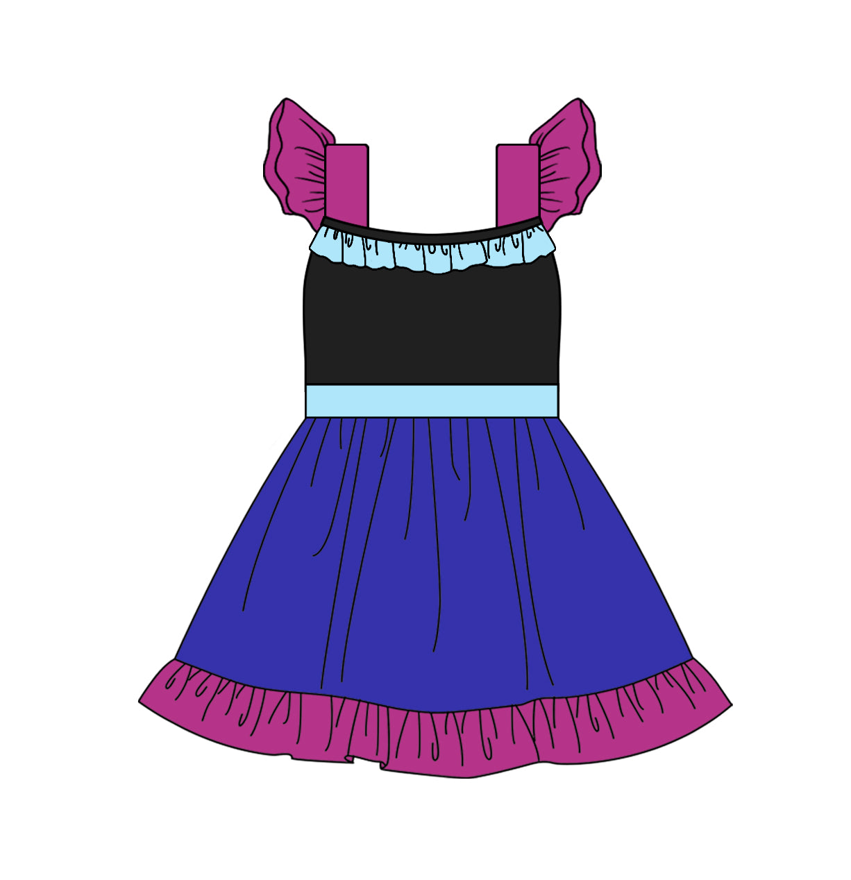 White green purple flutter sleeves ruffle princess girls dress