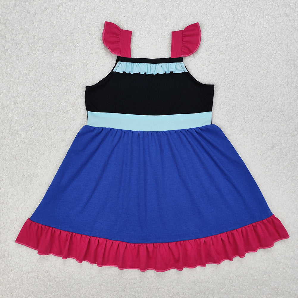 GSD1880 New Rts No Moq 8-9 Days By Air Arrived it Purple black blue flutter sleeves ruffle princess girls dress