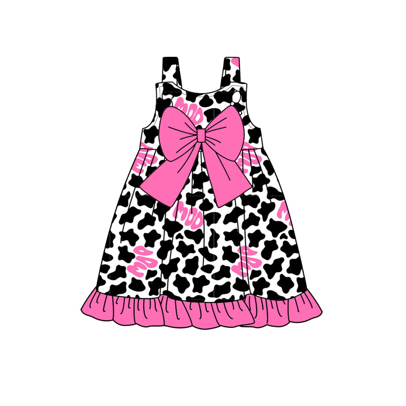 Straps moo cow bow tunic ruffle shorts girls clothing