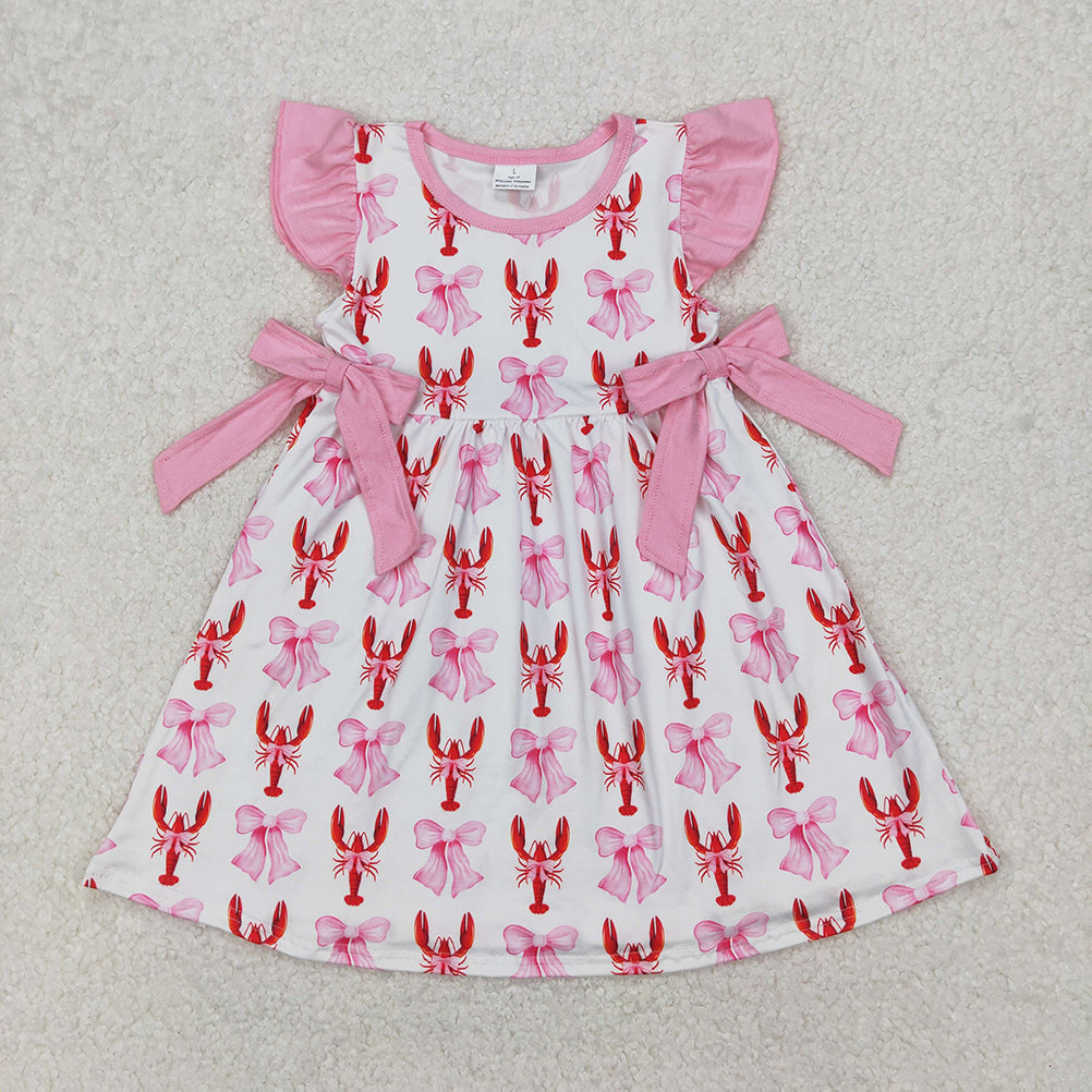 GSD1890 RTS NO MOQ Pink flutter sleeves bow crawfish baby girls dresses