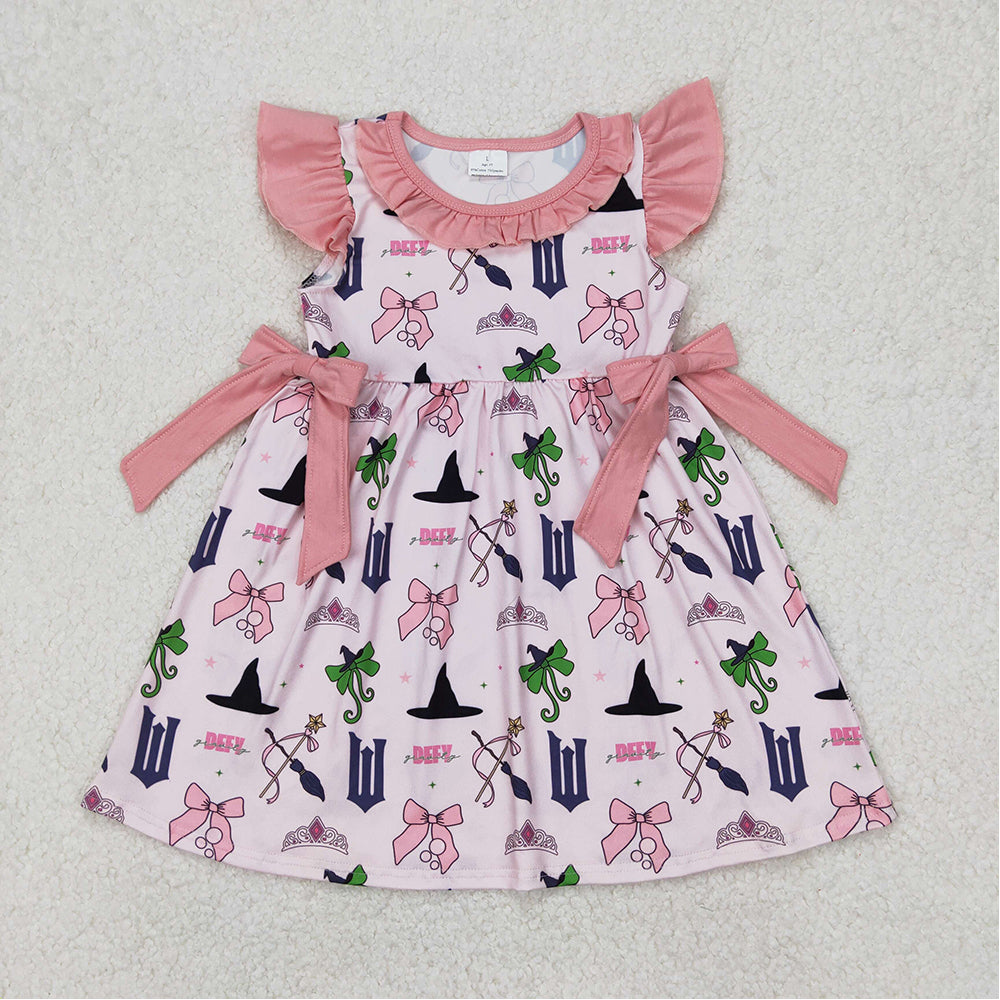5.16 GSD1895 RTS NO MOQ Flutter sleeves bow witches baby girls dresses