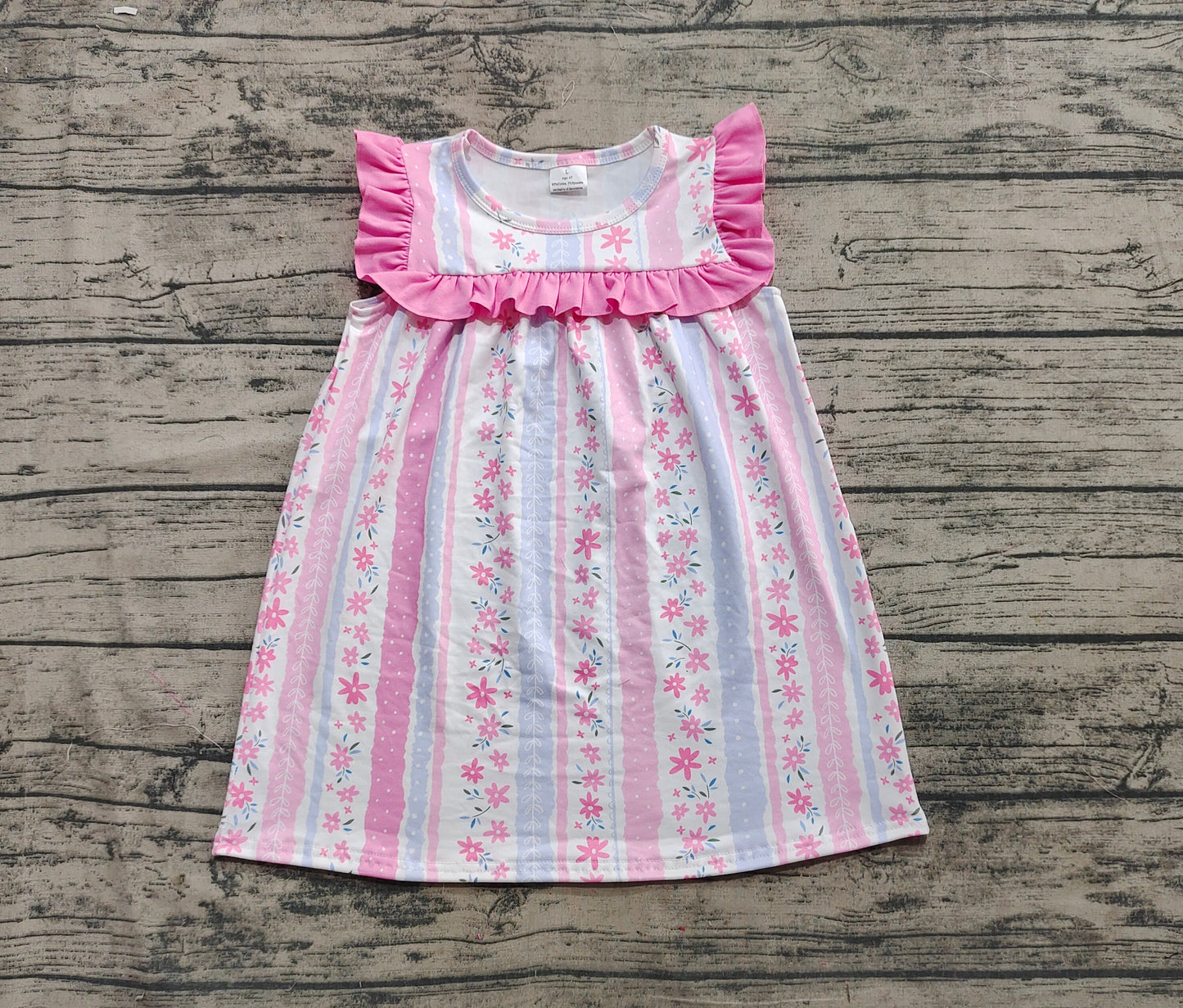 GSD1901Baby Girls Pink Flowers Ruffle Knee-Length Dresses Cute Feminine Fashion for Little Ones