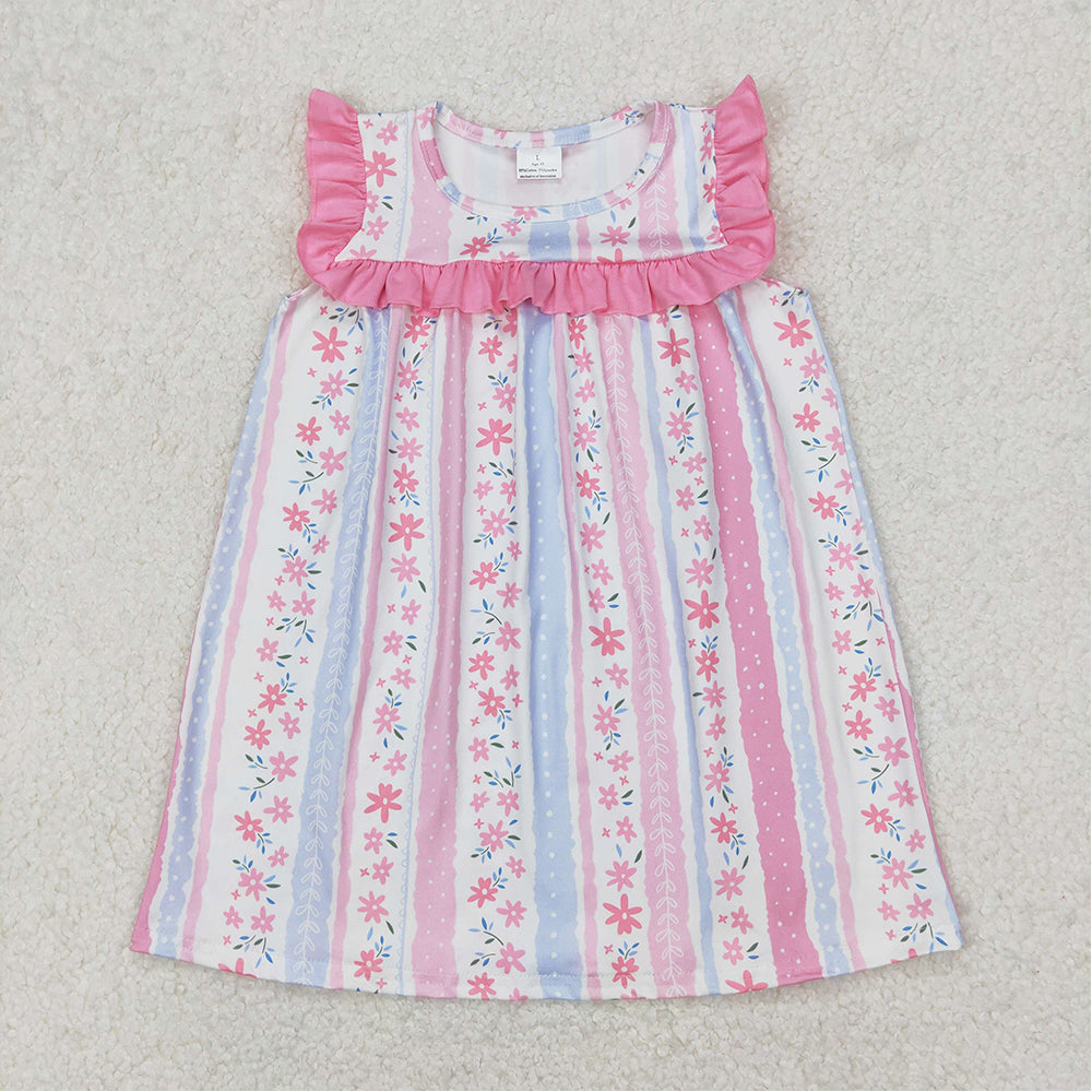 4.25 GSD1901 RTS NO MOQ Pink ruffle floral stripe baby girls spring summer dress