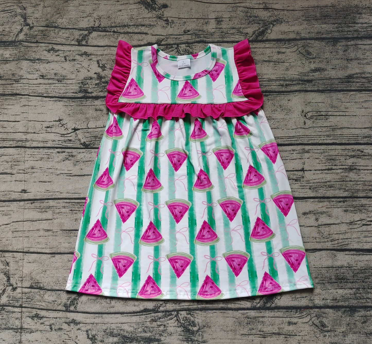 GSD1911Watermelon Bow Ruffle Baby Girls Summer Dresses Cute Infant Girl Clothing Pink Summerwear