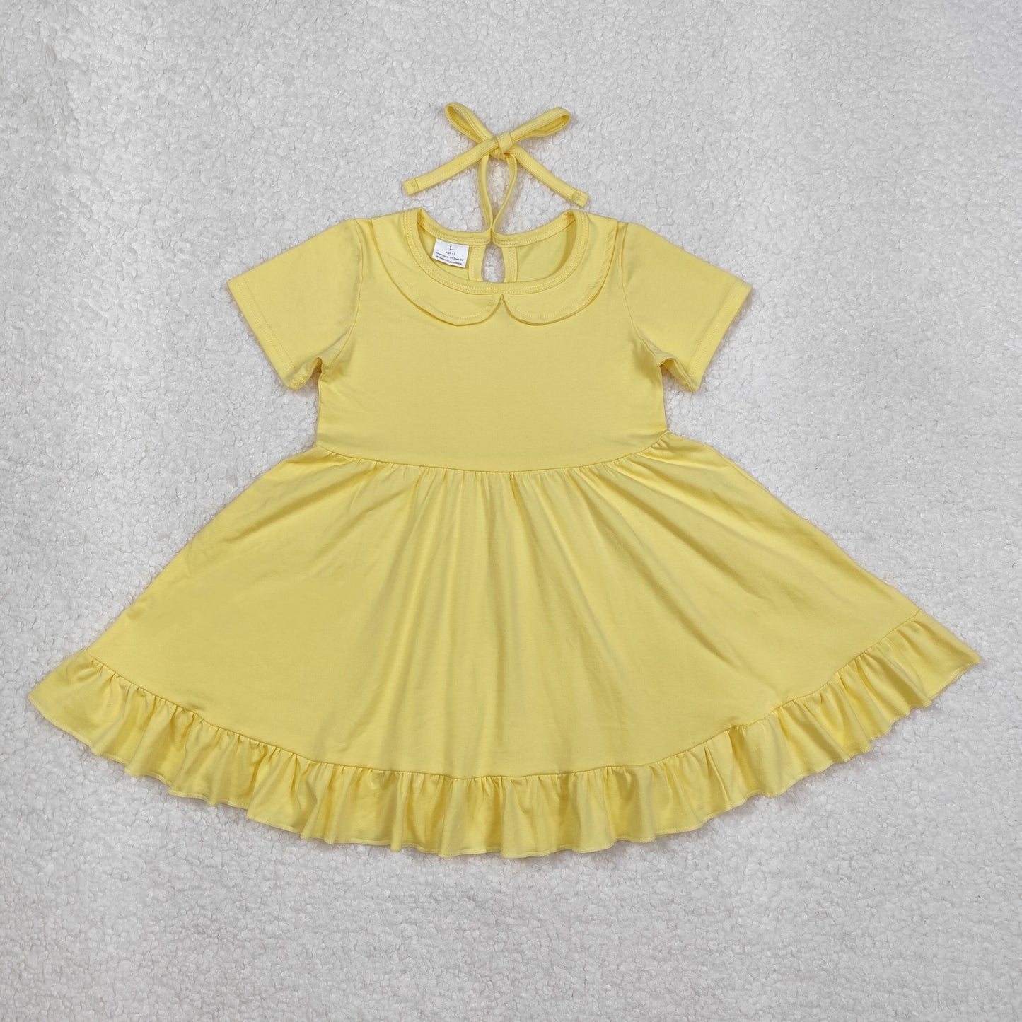 GSD1916Yellow short sleeves ruffle summer girls dresses